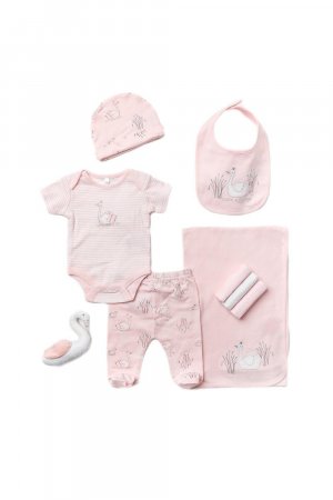 Хлопковый подарочный набор из 10 предметов с лебединым принтом для ребенка , розовый Rock a Bye Baby