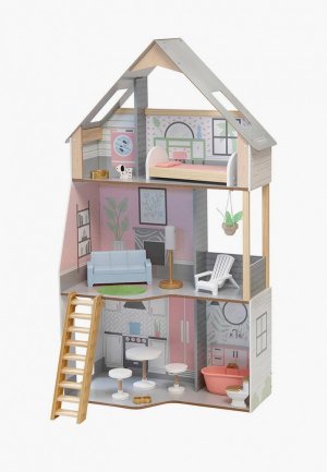 Дом для куклы KidKraft Алина, с мебелью 15 предметов в наборе, свет, кукол 30 см. Цвет: разноцветный
