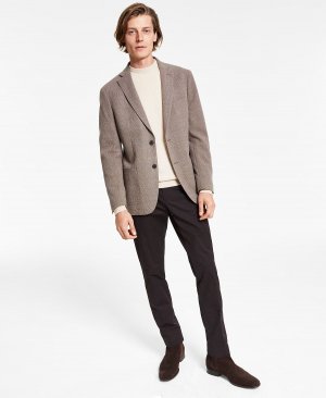 Мужское приталенное спортивное пальто из шерсти с текстурой , коричневый Calvin Klein