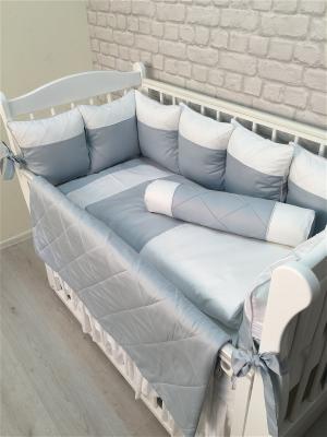 Комплект постельного белья в детскую кроватку Бело-голубой, 19 предметов MARELE. Цвет: голубой, белый