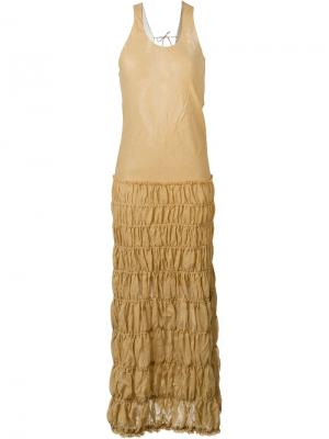 Длинное платье с присборенной отделкой Romeo Gigli Vintage. Цвет: коричневый