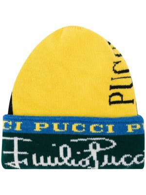 Шапка бини с логотипом вязки интарсия Emilio Pucci. Цвет: желтый