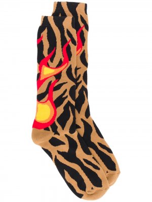 Жаккардовые носки с принтом Palm Angels. Цвет: коричневый