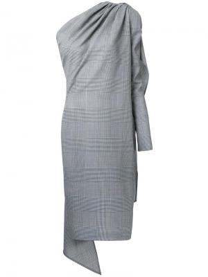 Асимметричное клетчатое платье Gareth Pugh. Цвет: серый