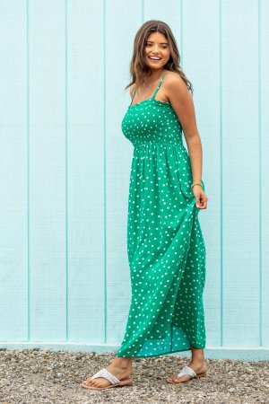 Плиссированное эластичное платье макси со съемными бретелями , зеленый Pour Moi
