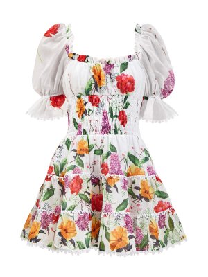 Короткое платье Giulia из хлопка и гипюра с принтом CHARO RUIZ IBIZA. Цвет: белый