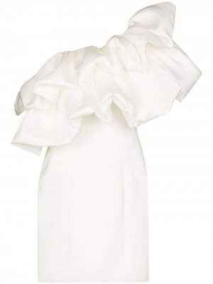 Платье мини Finley на одно плечо с оборками Solace London. Цвет: белый
