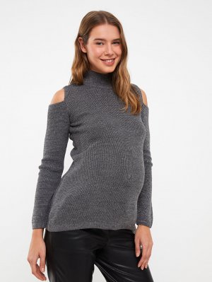 Однотонный свитер для беременных с длинными рукавами и высоким воротником LC Waikiki Maternity. Цвет: серый