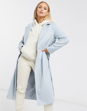 Голубое пальто с запахом и добавлением шерсти -Голубой Helene Berman