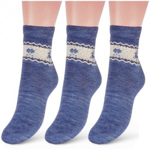 Комплект из 3 пар детских полушерстяных носков (Орудьевский трикотаж) светло-синие, размер 22-24 RuSocks. Цвет: синий