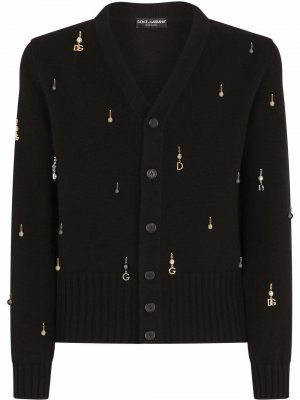 Шерстяной кардиган с подвесками Dolce & Gabbana. Цвет: черный