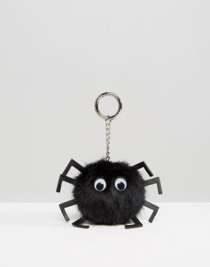 Брелок для ключей в виде паука с помпоном Halloween ASOS. Цвет: черный