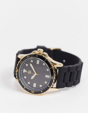Золотисто-черные мужские часы с силиконовым ремешком -Черный River Island