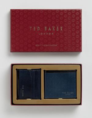 Кожаный бумажник и кредитница в подарочном наборе Crossy Ted Baker. Цвет: темно-синий