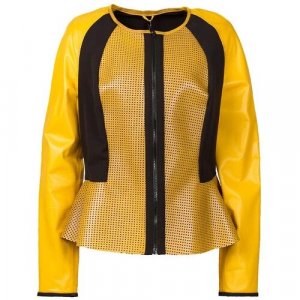 Кожаная куртка , средней длины, размер 46, желтый Sussex. Цвет: желтый