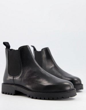 Черные кожаные ботинки челси на толстой подошве Sean-Черный цвет WALK LONDON