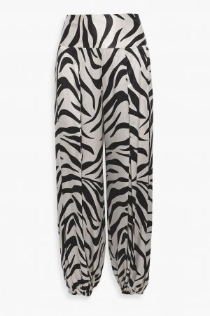 Зауженные брюки Ibiza из шелкового атласа со складками и зебровым принтом NILI LOTAN, черный Lotan