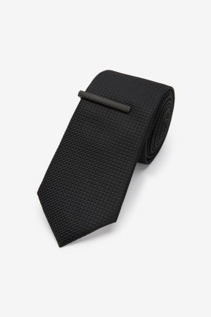 Текстурированный галстук и зажим , черный Next