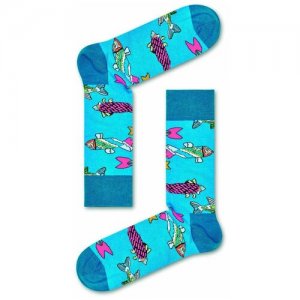 Носки , классические, размер 25, голубой, мультиколор Happy Socks. Цвет: голубой