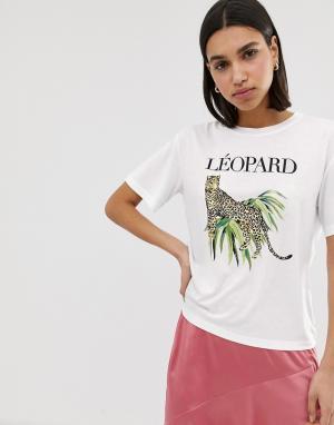 Свободная футболка с принтом леопарда -Белый Neon Rose