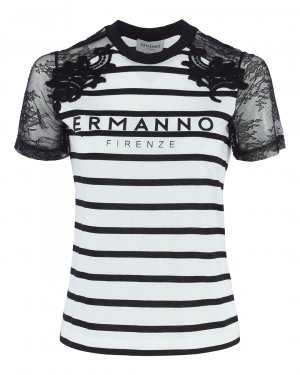 Хлопковая футболка ERMANNO FIRENZE. Цвет: белый+черный