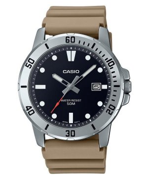 Стандартные аналоговые кварцевые мужские часы с бежевым полимерным ремешком и черным циферблатом MTP-VD01-5E Casio