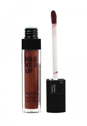 Блеск для губ Make Up Factory Перламутровый матовый устойчивый Pearly Mat Lip Fluid, т.24 какао с золотом. Цвет: коричневый