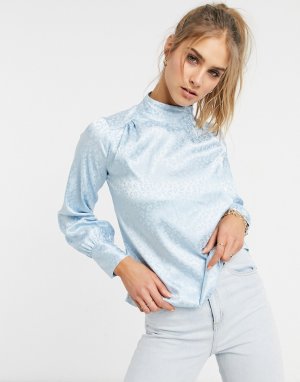 Атласная блуза голубого цвета -Голубой Closet London