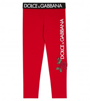 Леггинсы с цветочной аппликацией и логотипом , красный Dolce&Gabbana Kids
