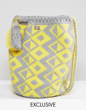 Серо-желтый тканый рюкзак Wayuu Jardin Del Cielo. Цвет: мульти