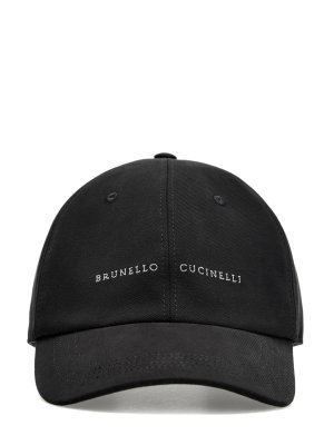 Бейсболка из хлопкового габардина с контрастной вышивкой BRUNELLO CUCINELLI. Цвет: черный