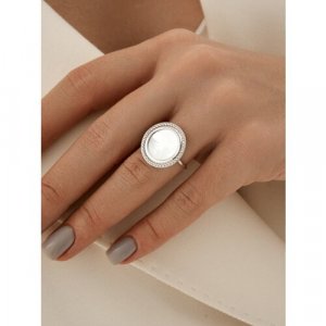 Перстень крупное большое круглое, серебро, 925 проба, родирование, перламутр, размер 17, серебряный, белый SKAZKA Natali Romanovoi. Цвет: серебристый/белый