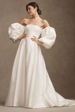 Свадебное платье Watters Millie А-силуэта со съемными рукавами-фонариками, айвори