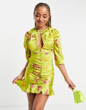 Атласное платье мини с цветочным принтом и открытой спиной -Разноцветный Lashes of London