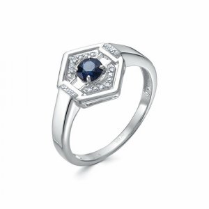 Перстень Vesna jewelry, белое золото, 585 проба, родирование, сапфир, размер 17, синий jewelry. Цвет: синий/серебристый