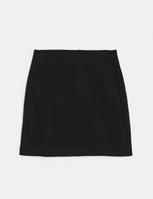 Мини-юбка А-силуэта из крепового шва , черный Marks & Spencer
