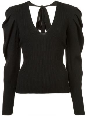 Пуловер с V-образным вырезом и сборками на рукавах Carolina Herrera. Цвет: черный