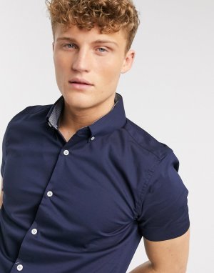 Темно-синяя рубашка скинни с короткими рукавами -Темно-синий Burton Menswear