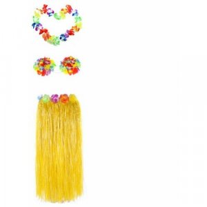Набор гавайское ожерелье 96 см, лиф Лилия лифчик из цветов, юбка желтая с цветочками 80 см Happy Pirate. Цвет: желтый