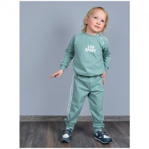 Комплект одежды  детский, кофта и брюки, спортивный стиль, размер 92, голубой, зеленый LEO. Цвет: серый/зеленый