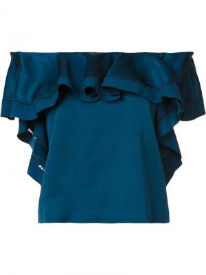 Блузка с рюшами и открытыми плечами Rachel Zoe. Цвет: синий