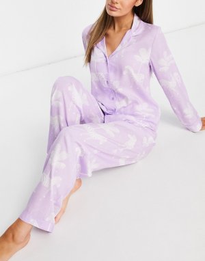 Сиреневый пижамный комплект из лонгслива и брюк модала с принтом в виде зебр пальм -Фиолетовый цвет ASOS DESIGN