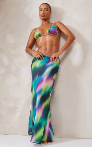 Пурпурная шифоновая пляжная юбка макси с абстрактным принтом «рыбий хвост» PrettyLittleThing