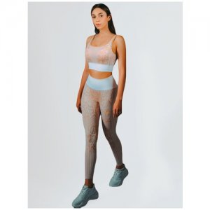 Спортивный костюм женский для фитнеса Valiance body Топ и Тайтсы / леггинсы. Цвет: белый/коричневый/бежевый