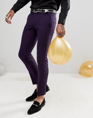 Фиолетовые супероблегающие брюки из ткани с добавлением шерсти Noose & Monkey. Цвет: фиолетовый