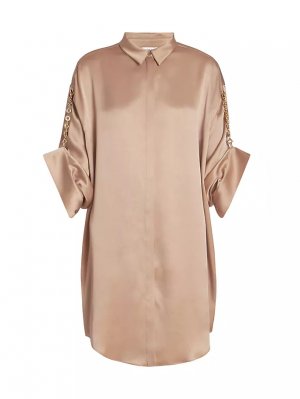 Мини-платье-рубашка с шелковой цепочкой , цвет otter Loewe