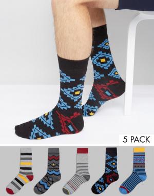 Набор из 5 пар носков в полоску и с принтом Urban Eccentric. Цвет: мульти