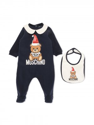 Комплект Teddy Bear из пижамы и нагрудника Moschino Kids. Цвет: синий