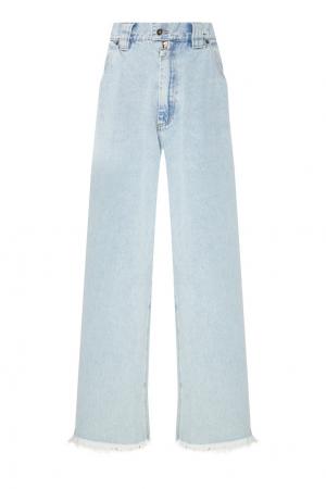 Голубые широкие джинсы с бахромой Jacob Kane. Цвет: голубой