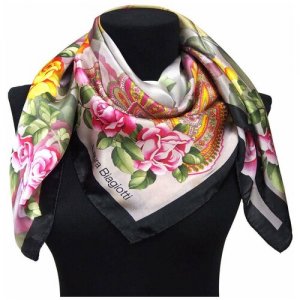 Шелковый платок с дизайном в виде цветов 821568 Laura Biagiotti. Цвет: серый